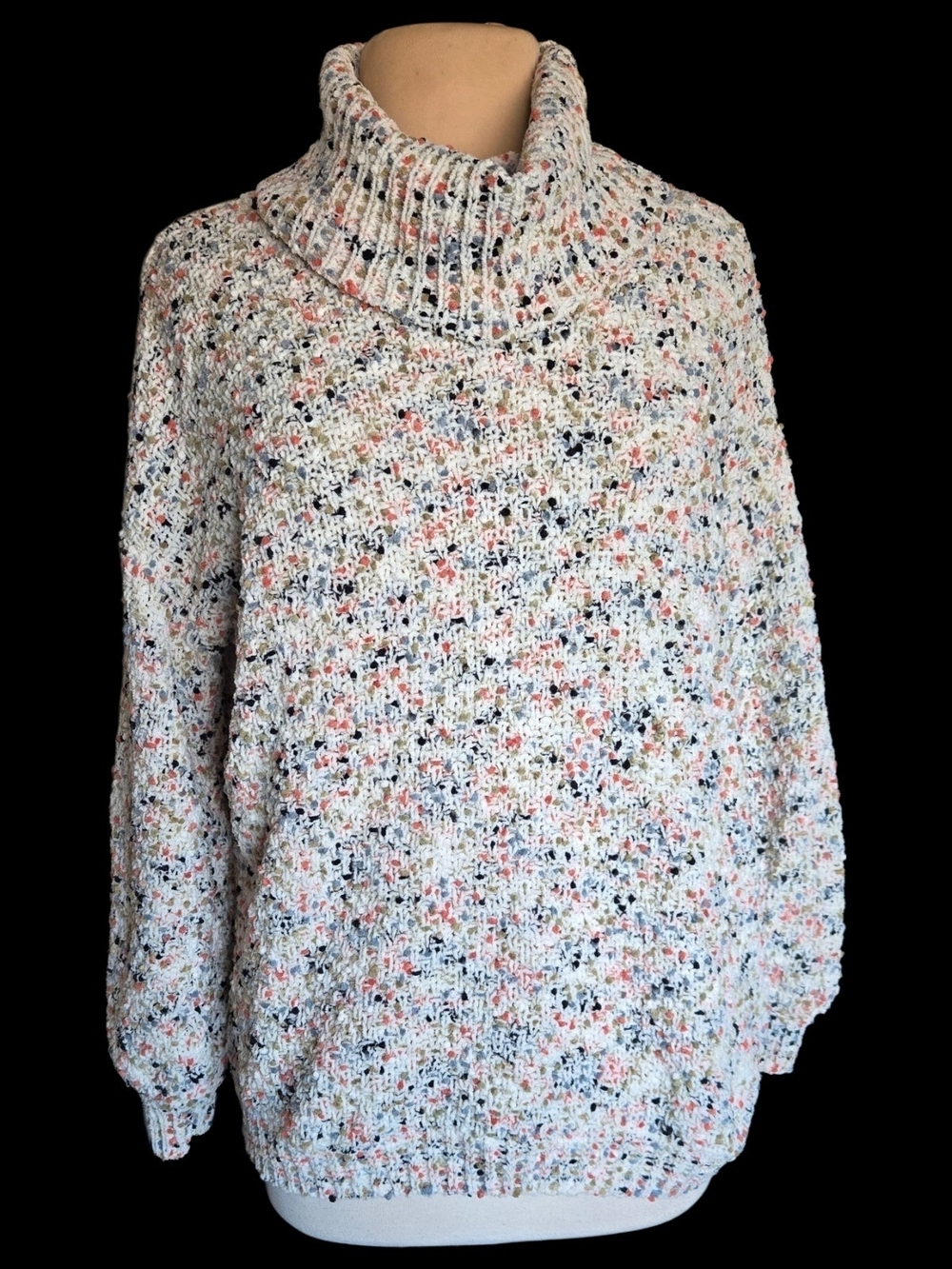 Moon And Madison Cozy Cowl Neck Sweater - Cream with Multicolor Flecks Sz S